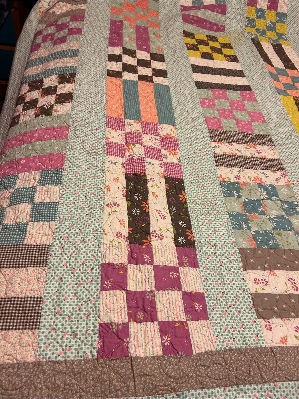 ONE OF A KIND - HANDCRAFTED Patchwork Floral Cotton Quilt Multicolor